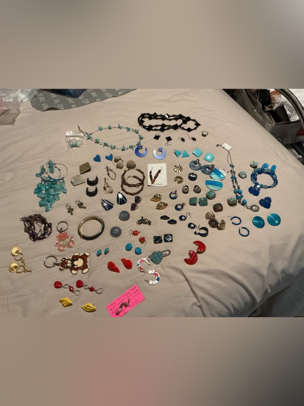 Jewelry Lot Earrings Bracelets Necklaces Blue Red Black Gold Silver Color Pierce